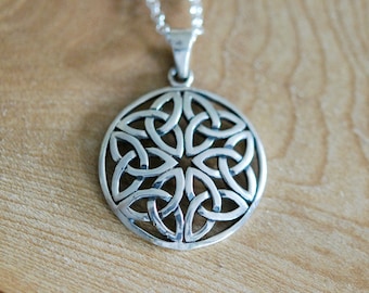 Celtic necklace, sterling silver celtic pendant, triquetra symbol, silver celtic knot, irish jewelry, love knot, gift for her, silver circle