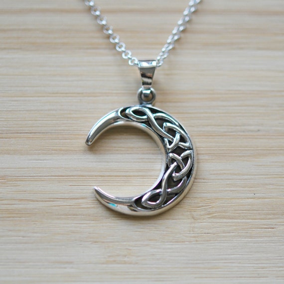Celtic moon necklace, sterling silver crescent moon, celtic knot, irish jewelry, quarter moon, celestial charm, irish gift, symbolic jewelry