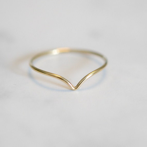 Gold chevron ring, thin gold stacking ring, thin ring, gold stacker, delicate gold ring, rings for women, geometric ring, minimalist, v ring