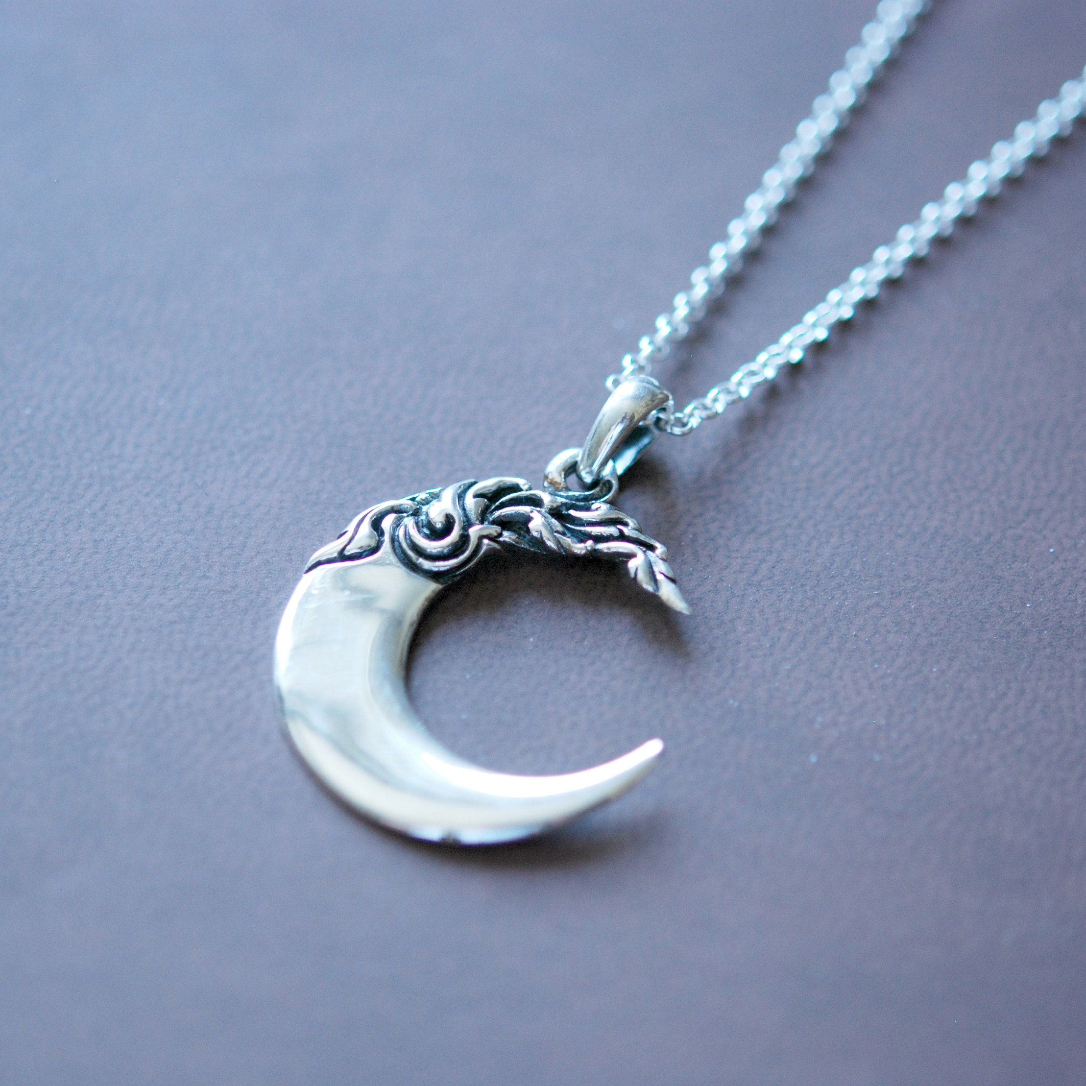 Silver moon necklace sterling silver crescent moon pendant Etsy