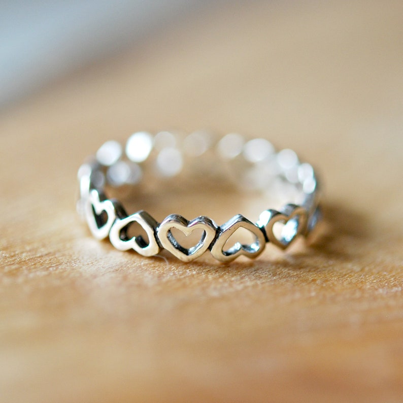 Sterling silver heart ring hearts band ring multi hearts | Etsy