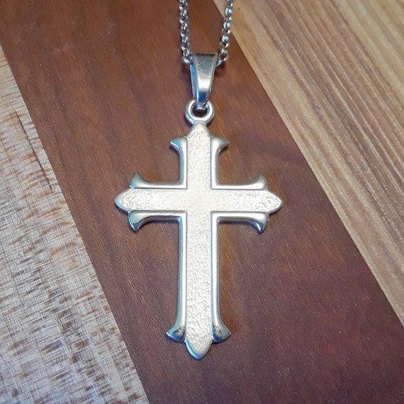 Sterling silver french cross pendant necklace