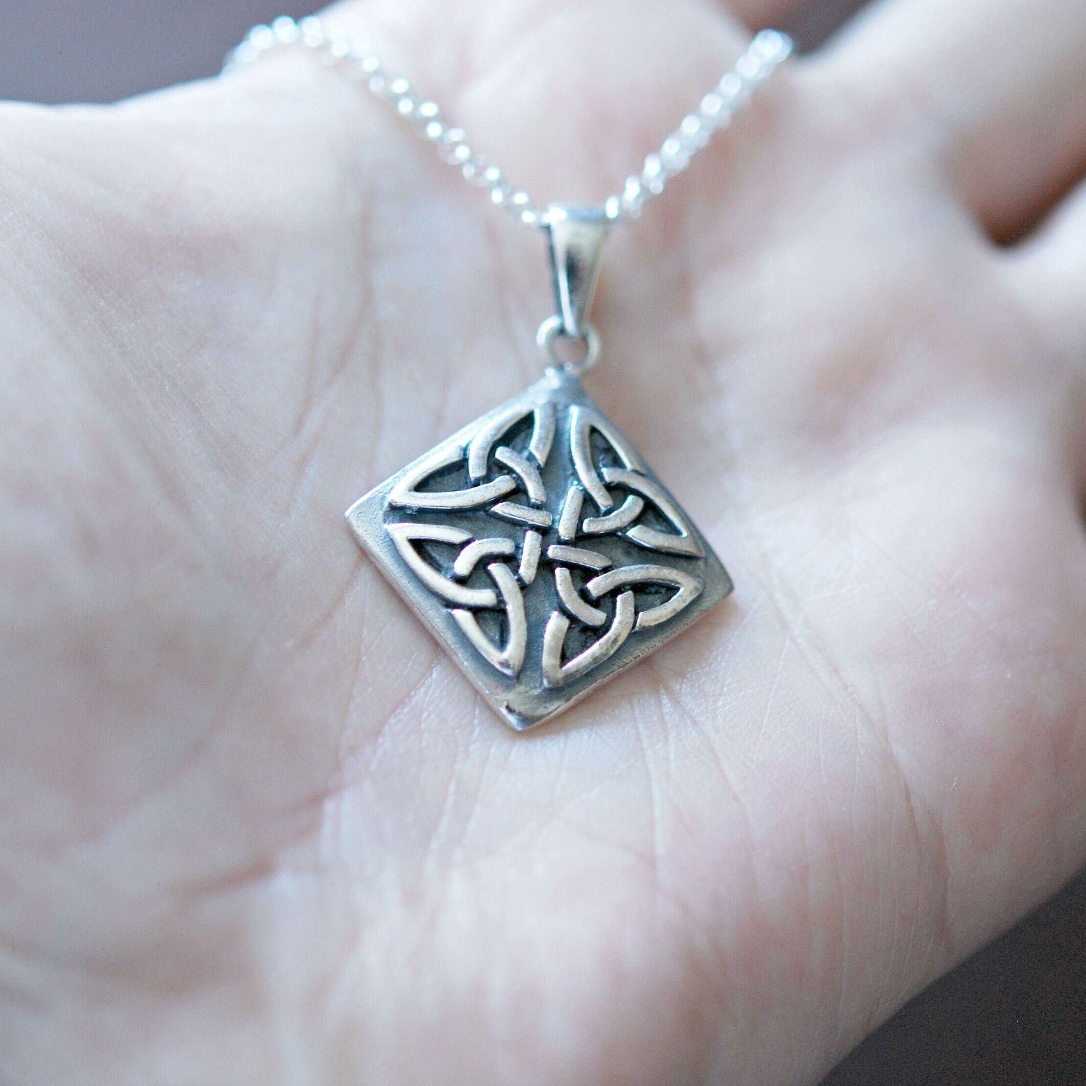 Silver celtic knot necklace, sterling silver knot pendant, silver love