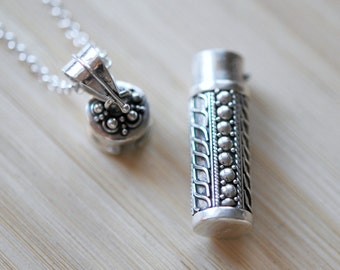 Sterling silver cremation necklace, urn necklace, prayer box pendant, medication pendant, silver tube, ashes necklace, prayer tube pendant