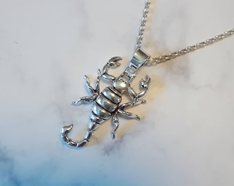 Sterling silver scorpion necklace, zodiac charm, movable pendant, scorpio jewelry for him, insect jewelry, gift for dad, mens necklace