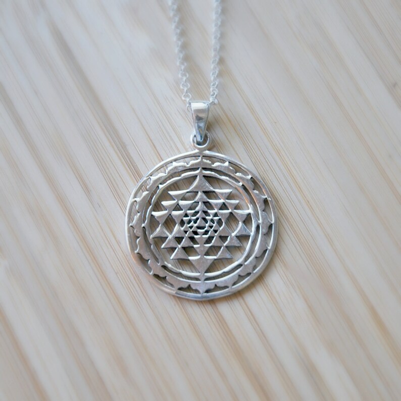 Sterling Silver Sri Yantra Necklace Sacred Geometry Jewelry Etsy
