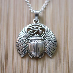 Sterling Silver Eye of Horus Scarab Necklace: Egyptian Protection Amulet