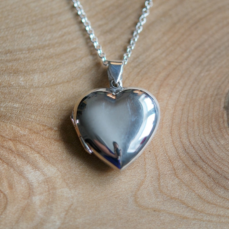 Sterling Silver Heart Locket Necklace Engraved Locket Large Etsy