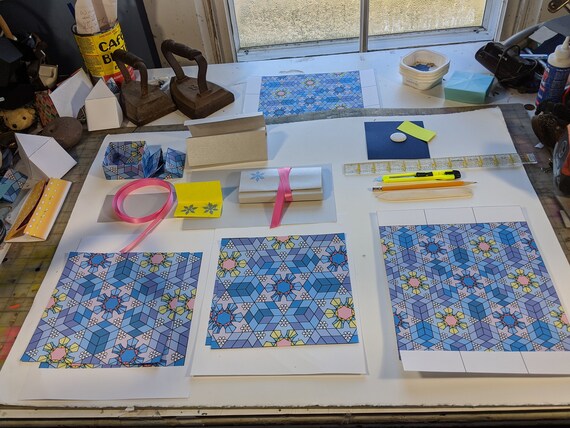 Packet To Make A Three Section Chinese Thread Book A Folder Of Hidden Boxes Using Winter Design Paper