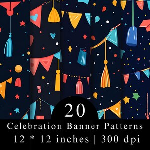 Graduation Party Digital Paper | Celebration Banner Seamless Patterns | Printable Event Backgrounds