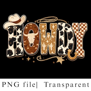 Ciao PNG / Grafica con scritta "Western Cow Print" / Download per sublimazione Rodeo