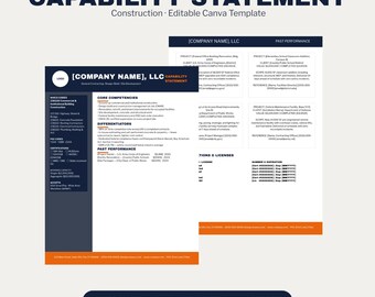 Capability Statement Template Construction, Editable Canva, Government Contracting GovCon, General Contractor, SAM.gov Federal Bid