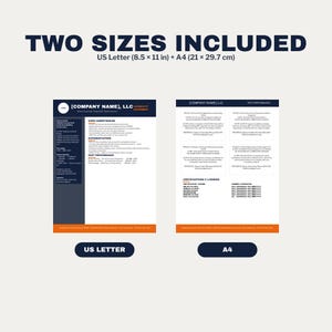 Może przedstawiać: Cyfrowy szablon oświadczenia o zdolnościach z dwoma układami dokument&oacute;w oznaczonymi jako US Letter 8,5 x 11 cali i A4 21 x 29,7 cm. Dokumenty zawierają sekcje dotyczące nazwy firmy, kluczowych kompetencji, kod&oacute;w NAICS, certyfikat&oacute;w i osiągnięć.