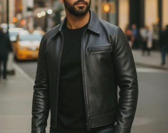 Men’s Sheepskin Leather Jacket, Handmade Classic Bomber Style Coat