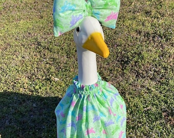 Conjunto de ganso de Pascua: Vestido de conejito brillante y lazo abullonado a juego (para gansos de 58-63 cm).