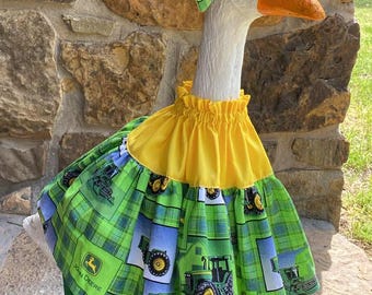 Farm Tractor Deere Goose Dress and Big Bow Fits Goose 26"-29"