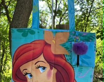 Vintage Little Mermaid Quilted Puffy One of a Kind Tote Bag