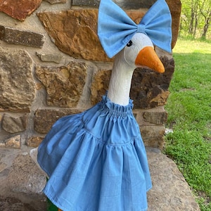 Denim Ruffle Dress for Porch Goose with matching Oversized Bow Fits 23"-27"