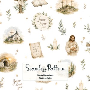 Christian Easter Seamless Pattern | Jesus Loves You Digital Paper | Bible Faith Fabric Print | Religious Scrapbook Paper | JPG