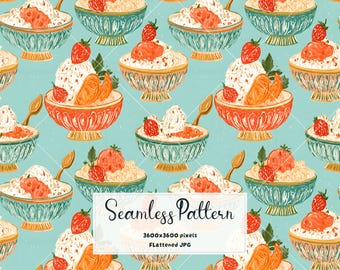 Watercolor Ice Cream Seamless Pattern | Whimsical Gelato Dessert Digital Paper | Summer Sweet Treat Repeat Fabric Packaging Pattern JPG
