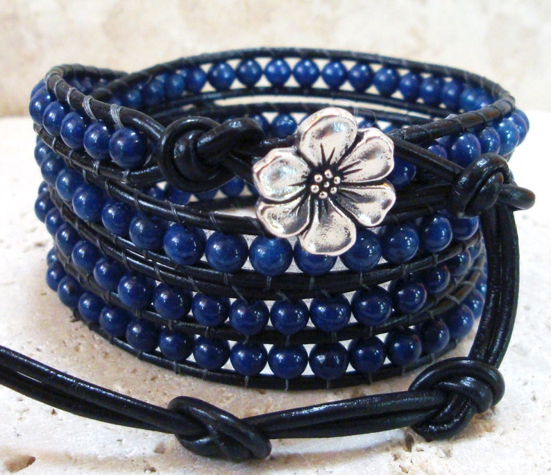 Lapis Lazuli Gemstone Beaded Leather 4Wrap Bracelet Etsy