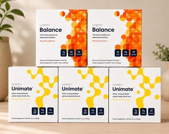 Unicity Balance & Unimate Kombi 5er Pack | 2 Balance Boxen + 3 Unimate Boxen | Orangen- und Zitronen-Getränkemix-Bundle | Versiegeltes Produktset