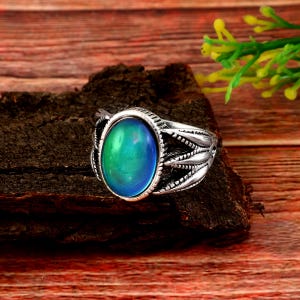 Ovaler Stimmungsring (US) | Farbwechselnder Cabochon, Statement-Ring aus Metall im Vintage-Stil