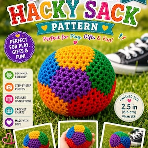 Crochet Hacky Sack Pattern, Beginner Footbag Toy (PDF Download)
