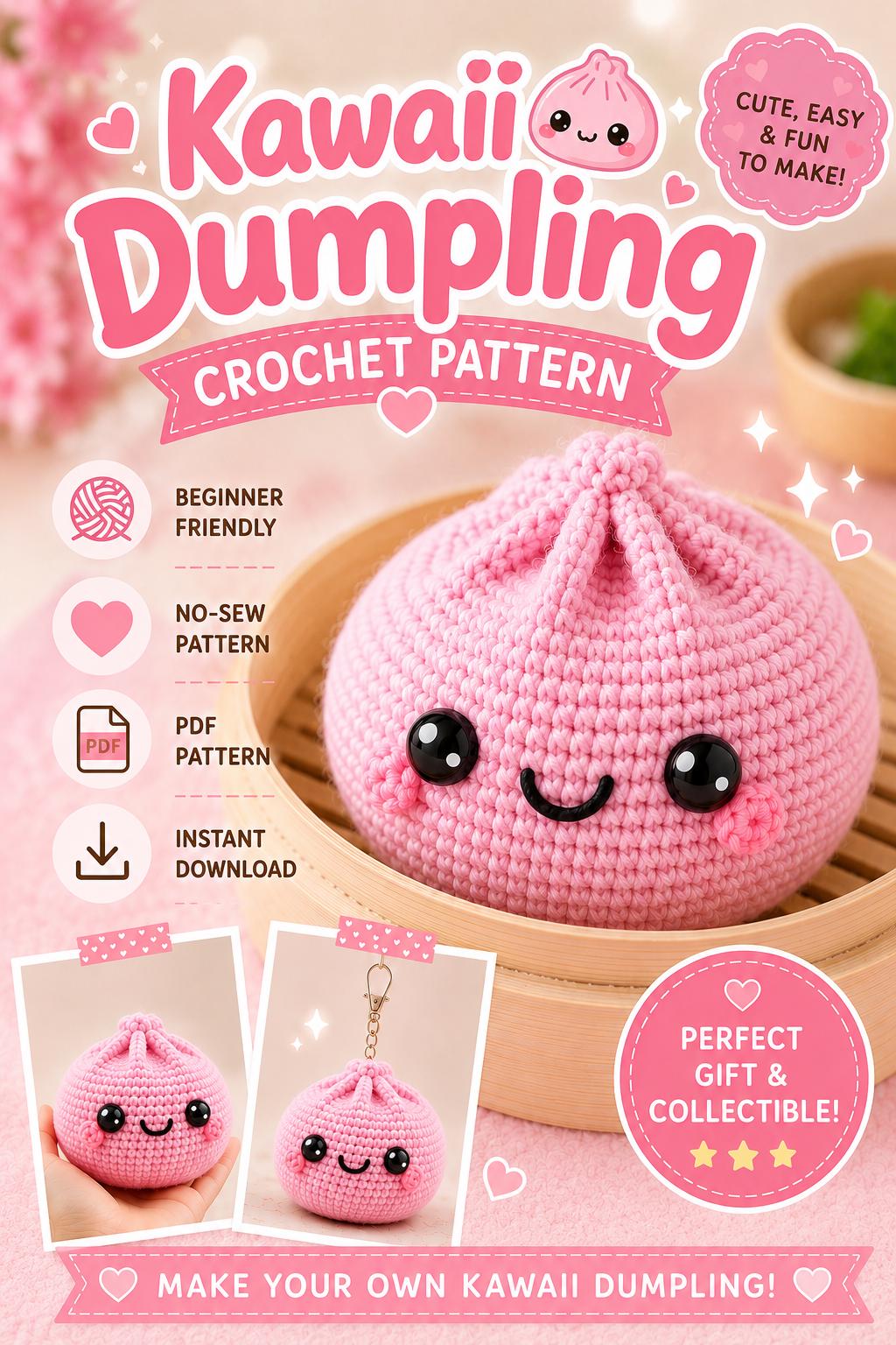 38 Crochet Kawaii Patterns with Keychains, Amigurumi, Hats, and Coasters 6 Kawaii Dumpling Crochet Pattern (Beginner Friendly