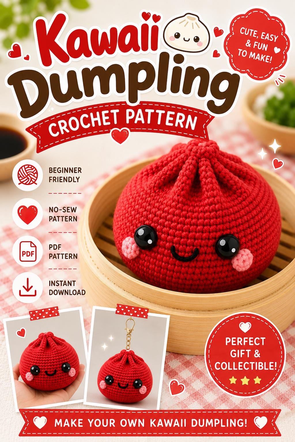 38 Crochet Kawaii Patterns with Keychains, Amigurumi, Hats, and Coasters 7 Kawaii Dumpling Crochet