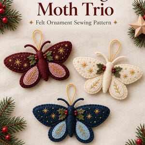 Winter Night Moth Trio Felt Ornament Sewing Pattern (PDF)