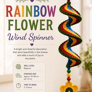 Padrão de Cata-vento de Crochê, Decoração de Jardim em Espiral Arco-Íris (Padrão em PDF)