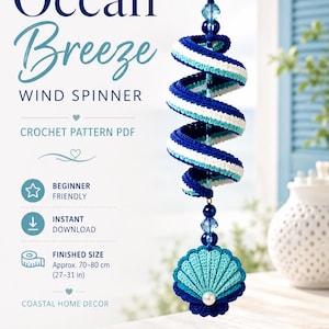 Modèle de girouette au crochet « Brise océanique », décoration en spirale côtière (téléchargement PDF)