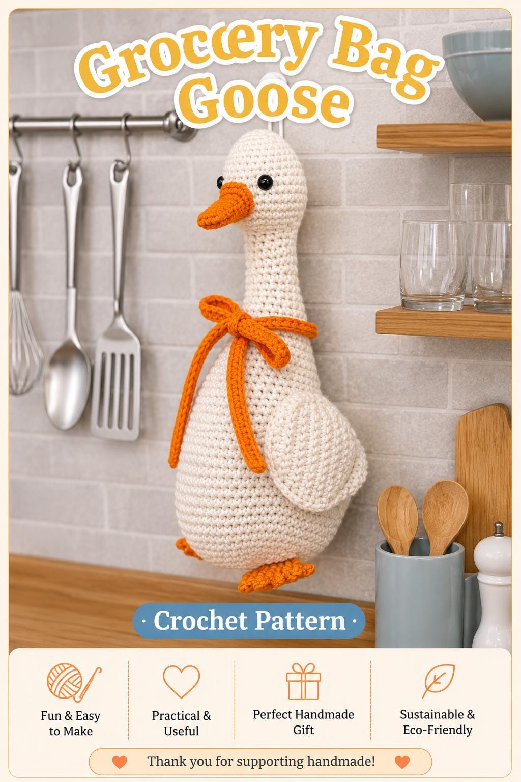 Crochet Grocery Bag Goose Holder