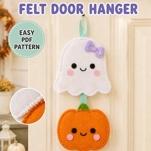 Mönster för kawaii spökpumpafiltdörrhängare, Halloween-prydnad i PDF-sömnadskit