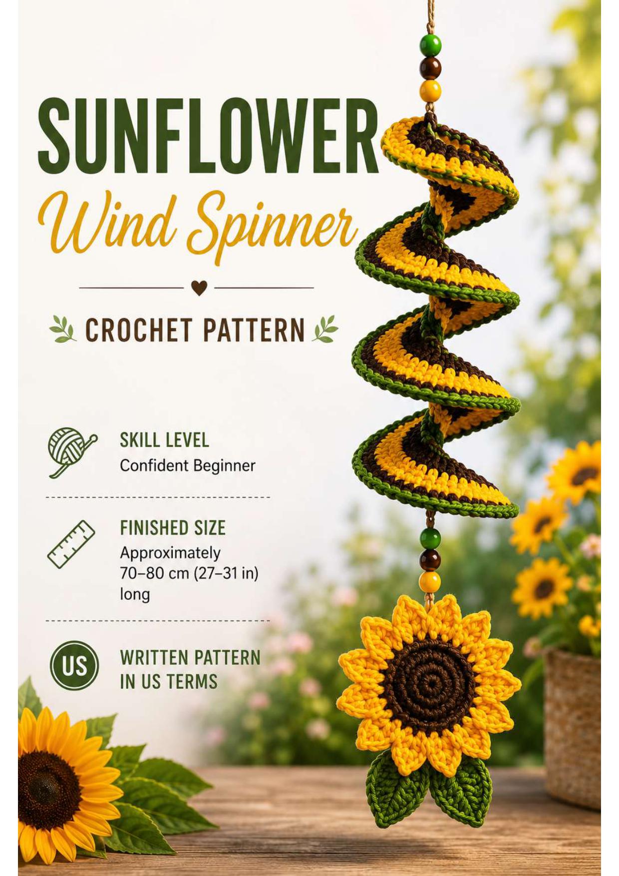 35 Spiral Crochet Patterns for Intricate, Giftable Makes 28 Crochet Wind Spinner Sunflower