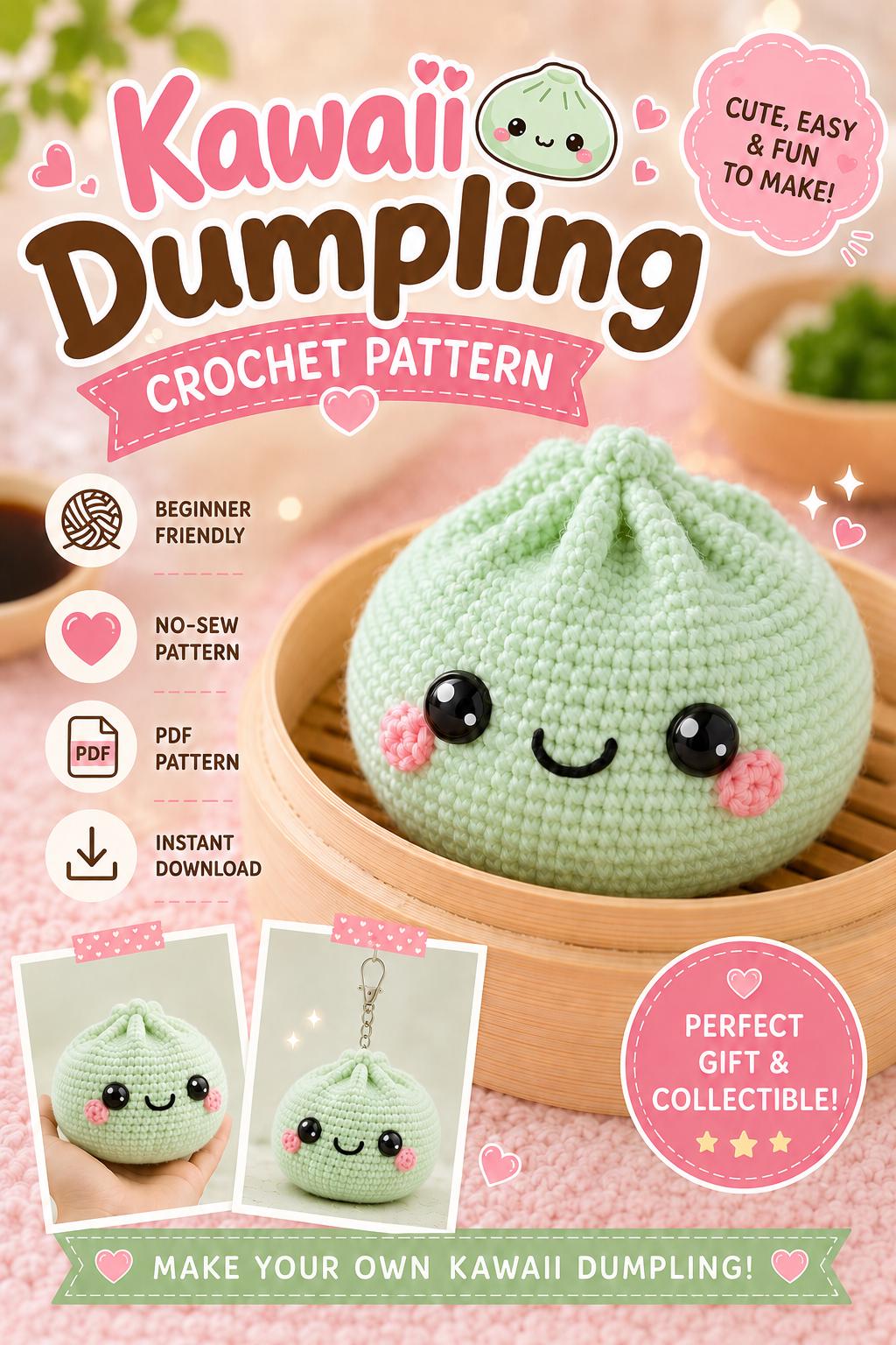38 Crochet Kawaii Patterns with Keychains, Amigurumi, Hats, and Coasters 8 Kawaii Dumpling Crochet