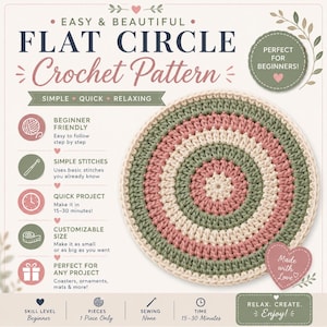 Modèle de cercle plat au crochet pour débutant, tutoriel d'anneau magique, projet de sous-verre (PDF)
