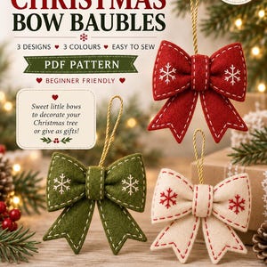 Christmas Felt Bow Sewing Pattern PDF, Bow Ornament Tutorial