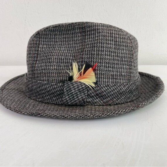 STETSON Vintage Wool Plaid Tweed Fedora with Feat… - image 2