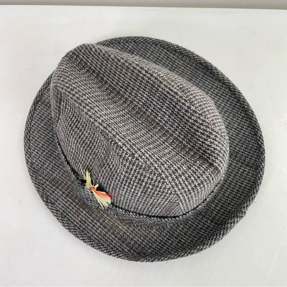 STETSON Vintage Wool Plaid Tweed Fedora with Feat… - image 9