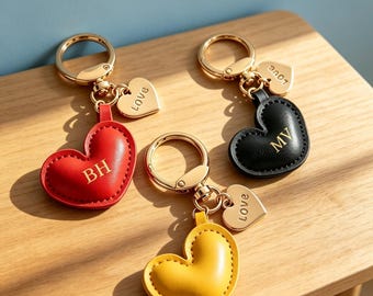 Custom Letter Leather Heart Keychain, Minimalist Heart Bag Charm, Personalized Initial Leather Pendant, Custom Gift For Her