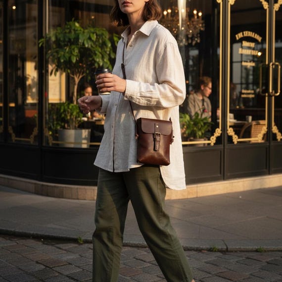 Handmade Leather Crossbody Bag, Minimalist Slim Everyday Purse, Durable Stitching