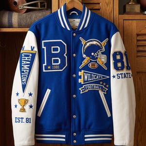 Men's Varsity Jacket Wool Leather Chenille Wildcat Letterman Baseball Bomber Streetwear Handmade Fashion Outerwear
