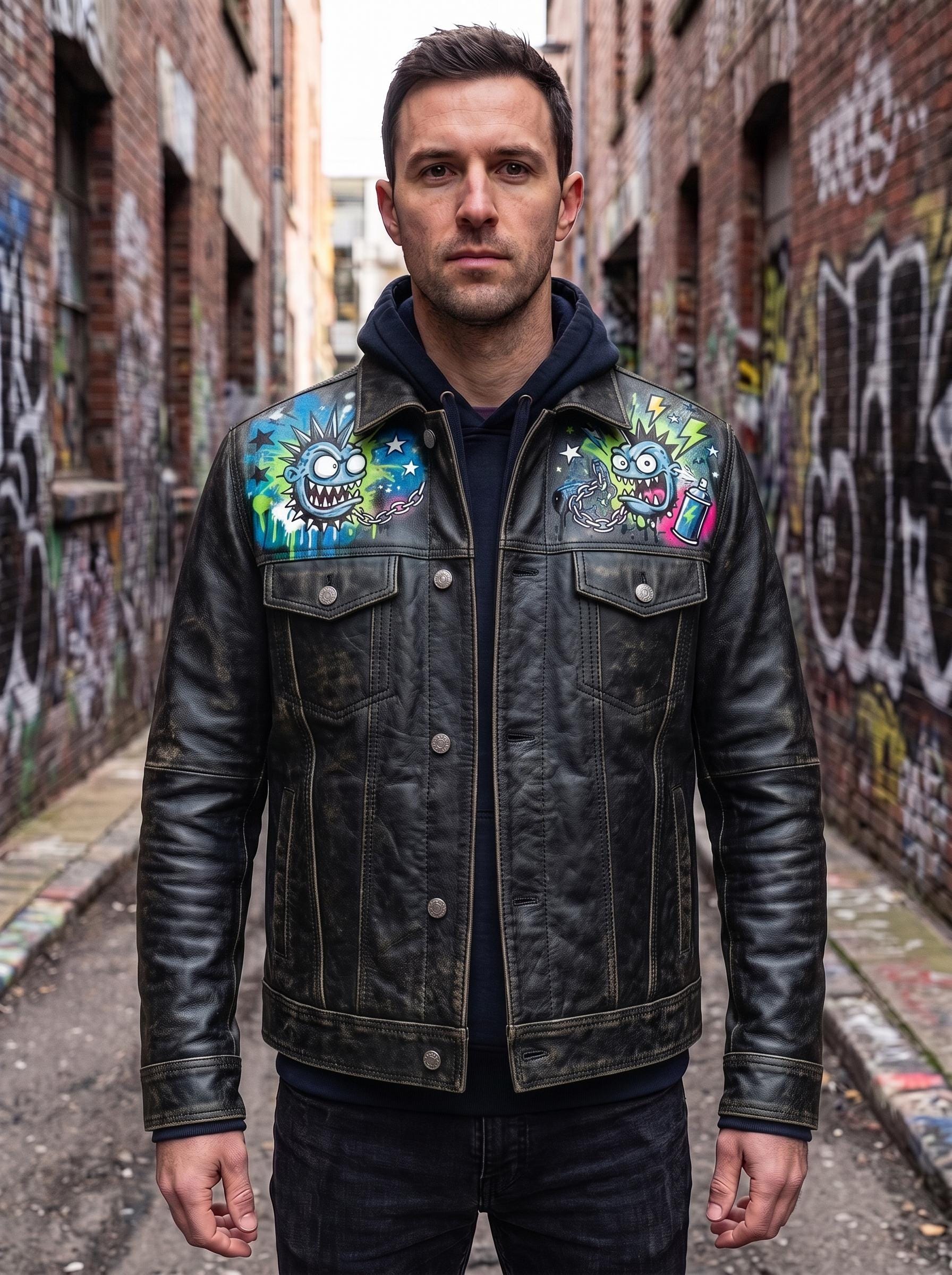 Graffiti Leather Jacket Men - Etsy