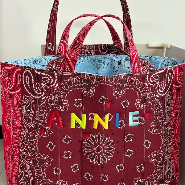 Personalized Quilted Bandana Tote, Embroidered Name, Western Style Bag