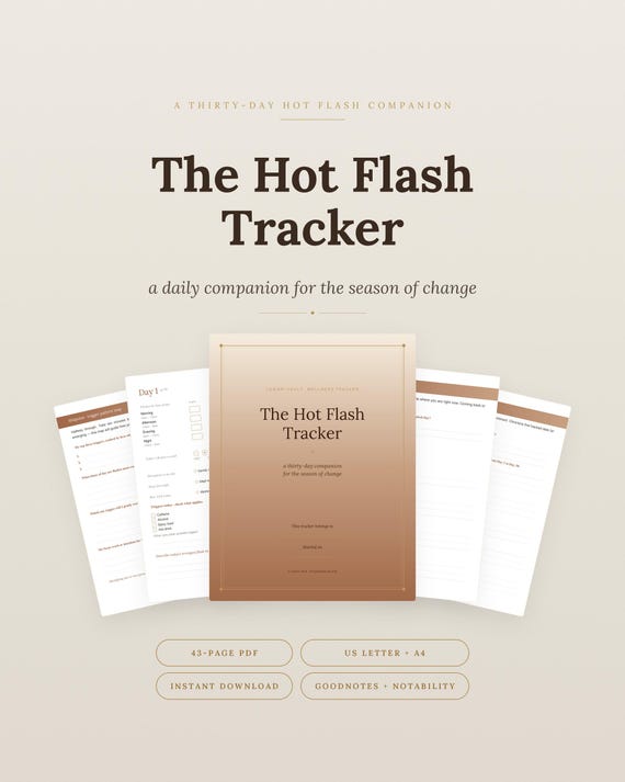 Hot Flash Tracker Printable PDF | Menopause Symptom Journal & Trigger Log for Women Over 40 | 30-Day Perimenopause Doctor Prep Workbook
