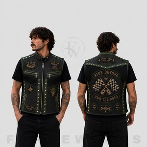 Men's Racing Leather Vest, Motorcycle Moto Biker, Fringe Patch, Punk Rock Streetwear, Riding Gear, Leather Motorcycle Vest