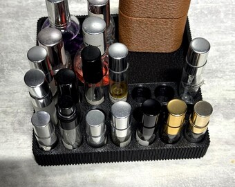 Perfume vial organizer 21 Holes with tray decant display storage. Fragrance Sample Holder