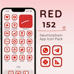 Rotes Neumorphismus-Icon-Paket für iOS & Android | 3D-App-Icons | Startbildschirm